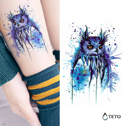 Blaue Eule - TETO Temporäre Tattoos