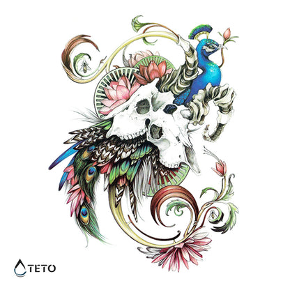 Pfau mit Totenschädeln - TETO Temporäre Tattoos