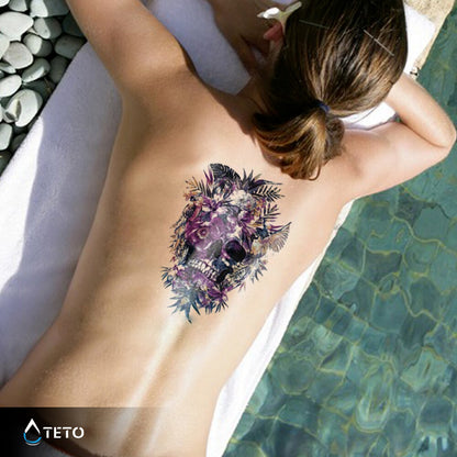 Totenschädel mit rosa Blumen - TETO Temporäre Tattoos