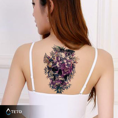 Totenschädel mit rosa Blumen - TETO Temporäre Tattoos