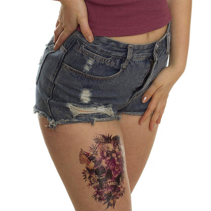 Totenschädel mit rosa Blumen - TETO Temporäre Tattoos