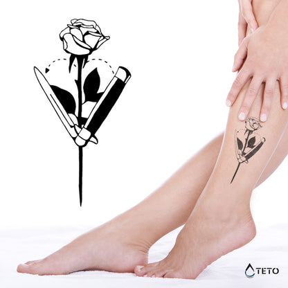 Messer, Herz und Rose - TETO Temporäre Tattoos