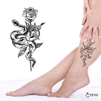 Schlange mit einer Rose - TETO Temporäre Tattoos