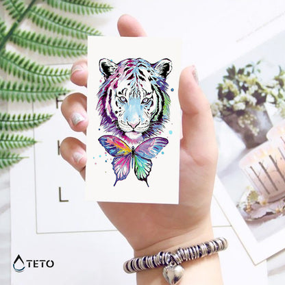 Multicolor Tiger mit einem Schmetterling – Typ B - TETO Temporäre Tattoos
