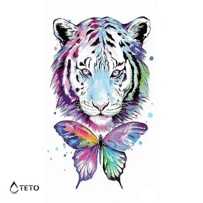 Multicolor Tiger mit einem Schmetterling – Typ B - TETO Temporäre Tattoos