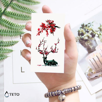 Hirsch mit Blumen gebadet - Set - TETO Temporäre Tattoos