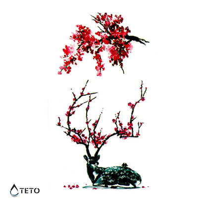Hirsch mit Blumen gebadet - Set - TETO Temporäre Tattoos
