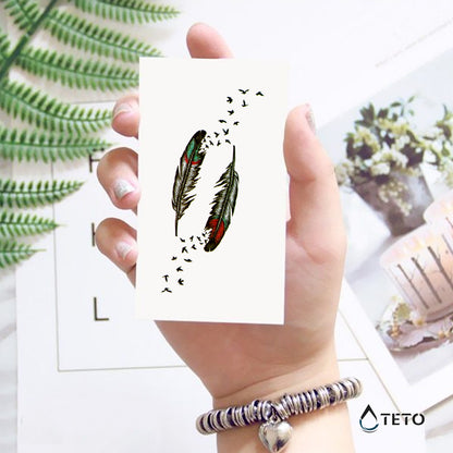 Feder mit Vögeln - Set – Typ B - TETO Temporäre Tattoos
