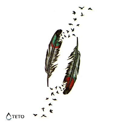 Feder mit Vögeln - Set – Typ B - TETO Temporäre Tattoos