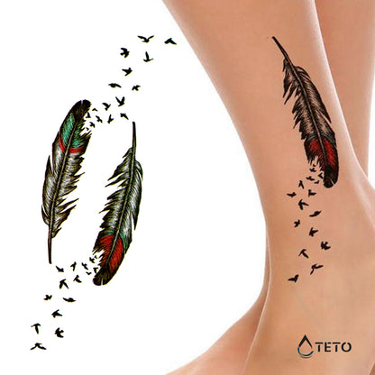 Feder mit Vögeln - Set – Typ B - TETO Temporäre Tattoos