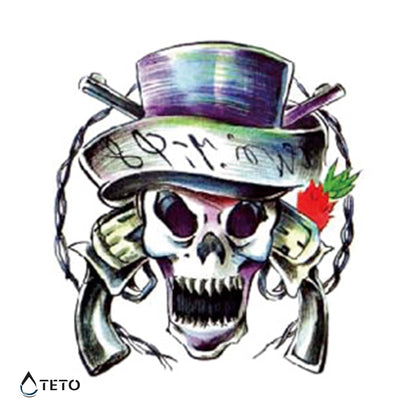 Totenschädel mit Pistolen - TETO Temporäre Tattoos