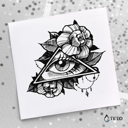 Auge in einem Dreieck mit Rosen - TETO Temporäre Tattoos