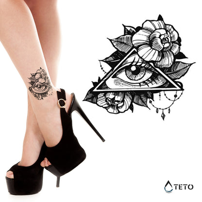 Auge in einem Dreieck mit Rosen - TETO Temporäre Tattoos