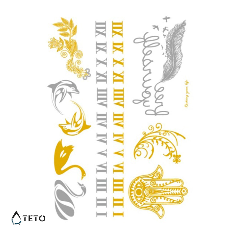 Zahlen, Federn und Tiere - Set - TETO Temporäre Tattoos
