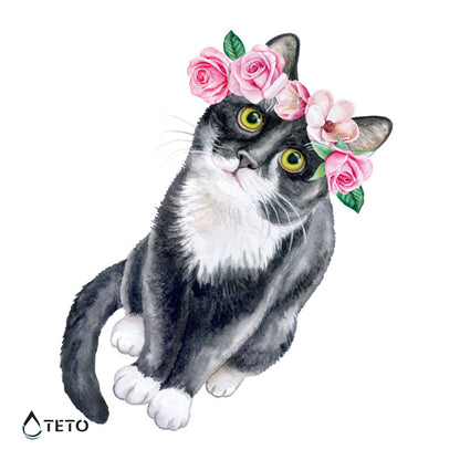Katze mit Blumen - TETO Temporäre Tattoos