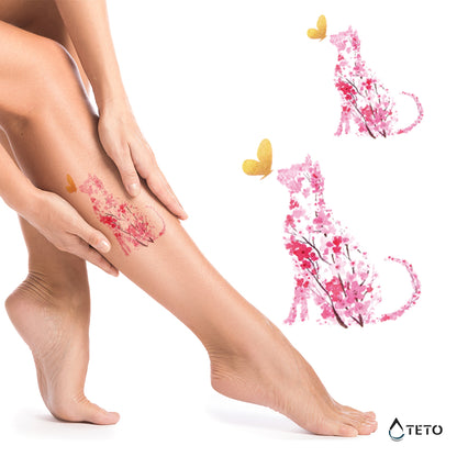 Katze aus Blumen - Set - TETO Temporäre Tattoos