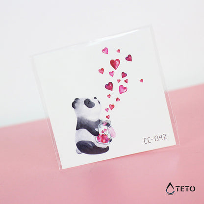 Panda mit Herzen - TETO Temporäre Tattoos