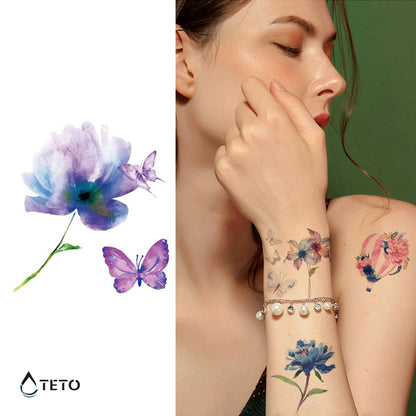 Blume und Schmetterling - Set - TETO Temporäre Tattoos