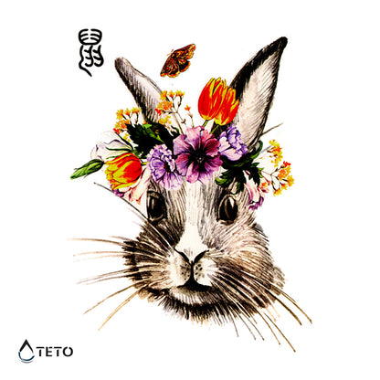 Hase mit Blumenkranz - TETO Temporäre Tattoos