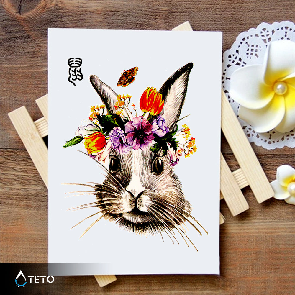 Hase mit Blumenkranz - TETO Temporäre Tattoos