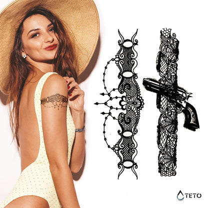 Strumpfband mit Pistole - Set - TETO Temporäre Tattoos