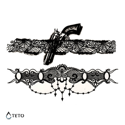 Strumpfband mit Pistole - Set - TETO Temporäre Tattoos