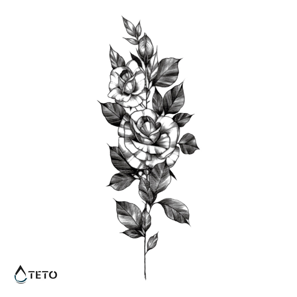 Blume in Grautönen - TETO Temporäre Tattoos