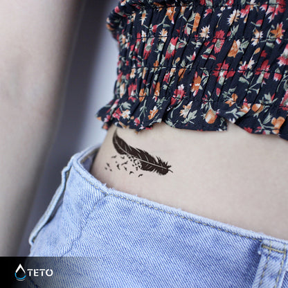 Feder mit Vögeln - Set – Typ C - TETO Temporäre Tattoos