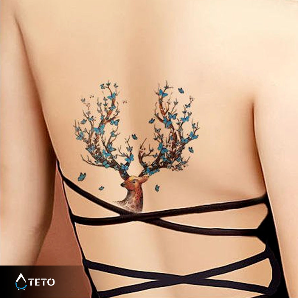 Hirsch mit Schmetterlingen – Glitzer - TETO Temporäre Tattoos