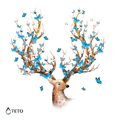Hirsch mit Schmetterlingen – Glitzer - TETO Temporäre Tattoos