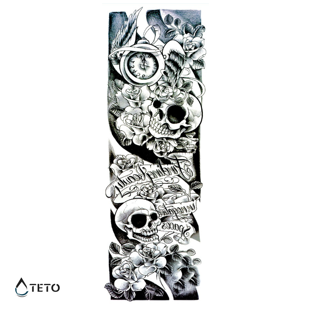 Totenschädel mit Blumen – Typ B - TETO Temporäre Tattoos