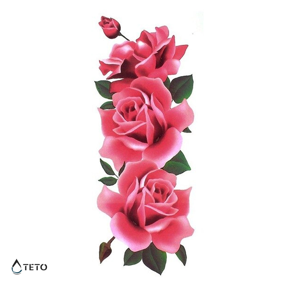 Rosa Rosen mit Blättern - TETO Temporäre Tattoos