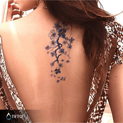 Blaue Sakura-Blumen - TETO Temporäre Tattoos