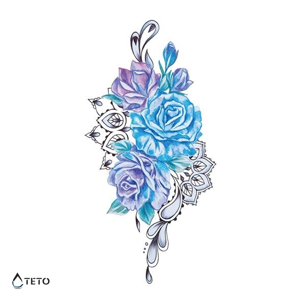 Blaue Rosen - TETO Temporäre Tattoos