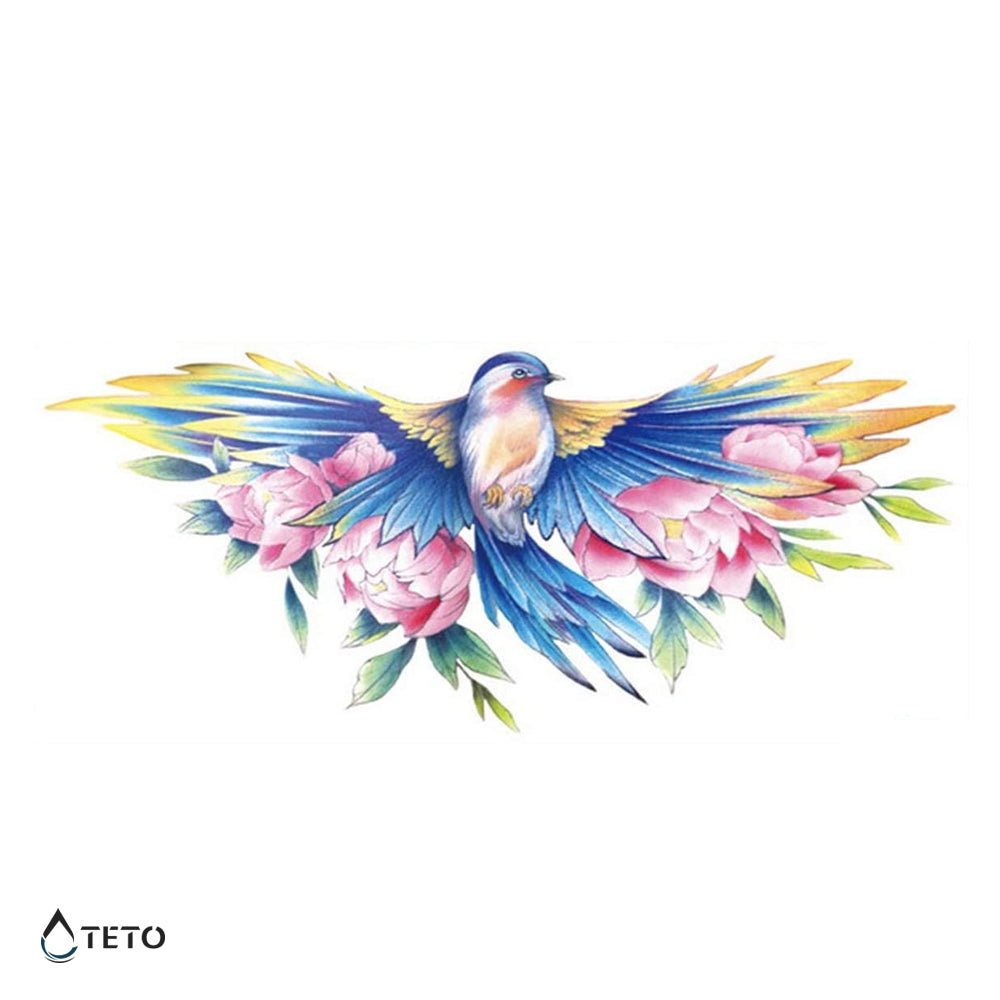 Vogel mit Rosen - TETO Temporäre Tattoos