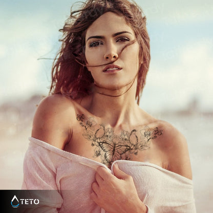 Schmetterling mit Vögeln und Blumen - TETO Temporäre Tattoos