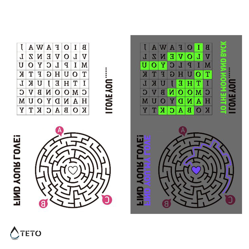 Kreuzworträtsel und Labyrinth - Set - Leuchtet im Dunkeln - TETO Temporäre Tattoos