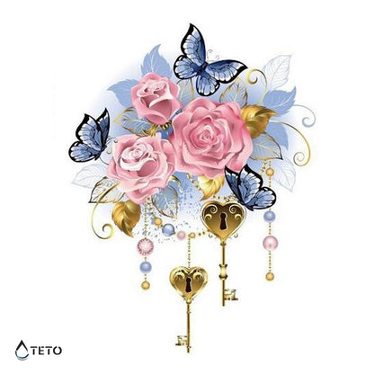 Rosen mit Schmetterlingen und Schlüsseln - TETO Temporäre Tattoos