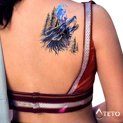 Heulender blauer Wolf - TETO Temporäre Tattoos