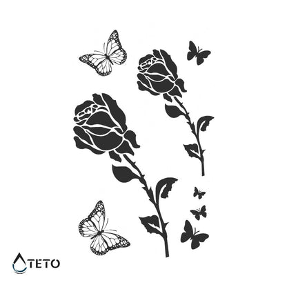 Rosen mit Schmetterlingen - Set – Semipermanente - TETO Temporäre Tattoos
