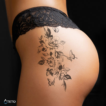 Blumen mit Schmetterlingen – Semipermanente - TETO Temporäre Tattoos