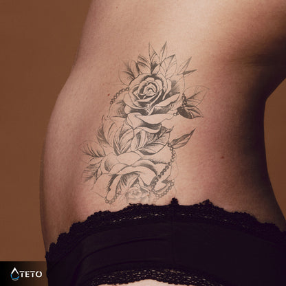 Rose mit Perlen – Semipermanente - TETO Temporäre Tattoos