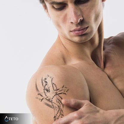 Kreuz mit Rosenkranz - Set – Semipermanente - TETO Temporäre Tattoos
