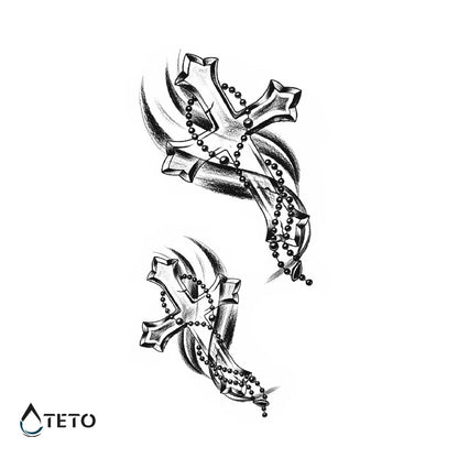 Kreuz mit Rosenkranz - Set – Semipermanente - TETO Temporäre Tattoos