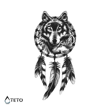 Wolf mit Traumfänger – Semipermanente - TETO Temporäre Tattoos