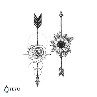 Pfeile mit Blume - Set – Semipermanente - TETO Temporäre Tattoos