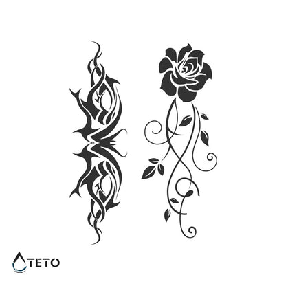 Tribal und Blume - Set – Semipermanente - TETO Temporäre Tattoos