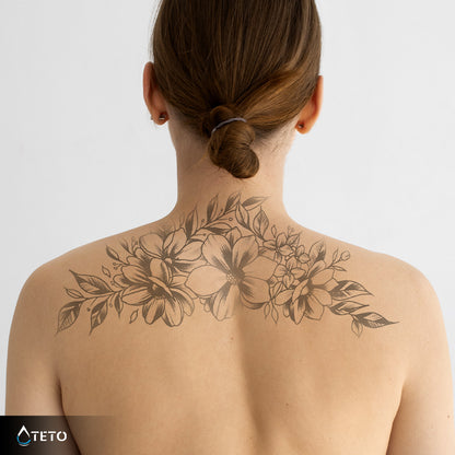Graustufenblumen – Semipermanente - TETO Temporäre Tattoos