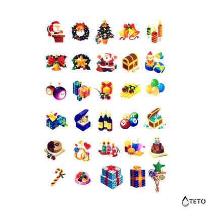 Weihnachtliche Motive - Frohe Weihnachten - Set – Typ F - TETO Temporäre Tattoos