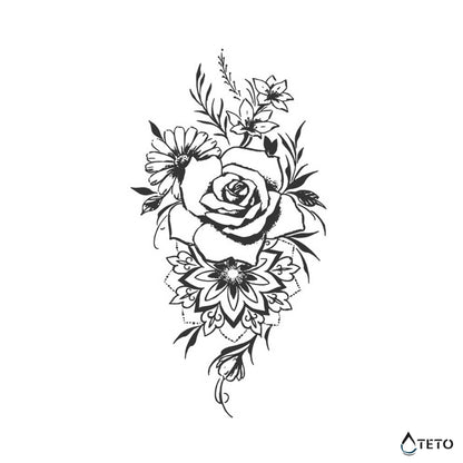 Blumen mit Mandala – Semipermanente - TETO Temporäre Tattoos